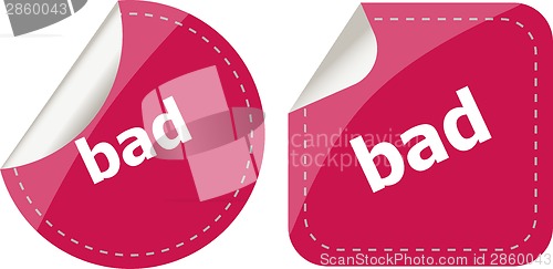 Image of bad word on stickers button set, label