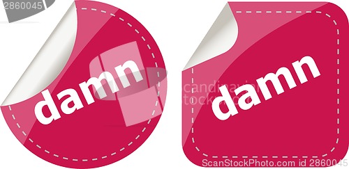 Image of damn word stickers set, web icon button