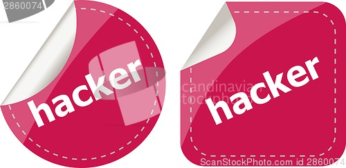 Image of hacker stickers set on white, icon button isolated on white