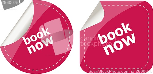 Image of stickers label set business tag with book now word