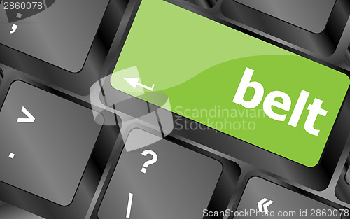Image of belt word on keyboard key, notebook computer button