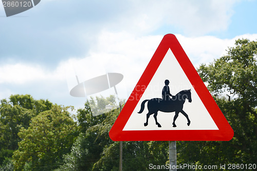 Image of Road sign informs of the presence of horse riders