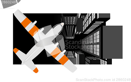 Image of Plane over the city.