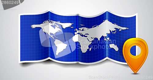 Image of Folded world map with gps marks.