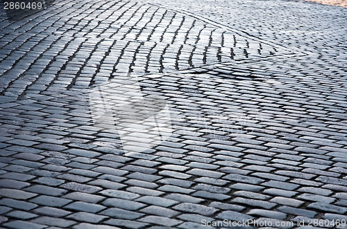 Image of cobblestone street pavement pattern closeup