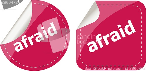 Image of afraid word stickers set, icon button isolated on white