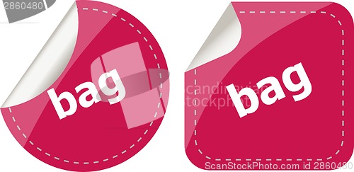 Image of bag word on stickers button set, label, social concept