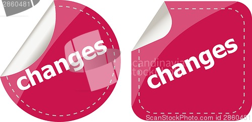 Image of changes stickers set, icon button isolated on white