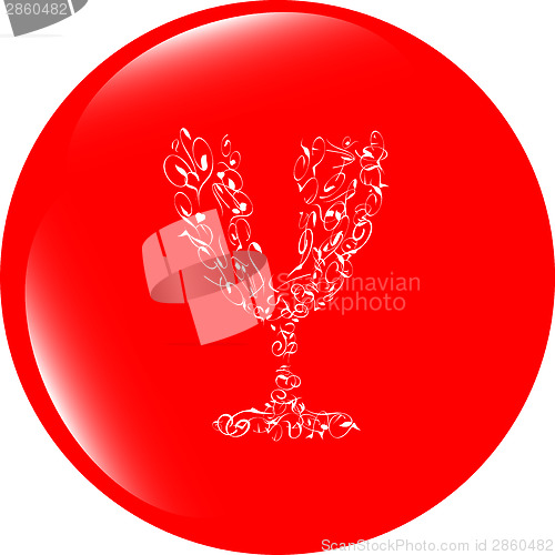 Image of Champagne cup icon on internet button isolated on white