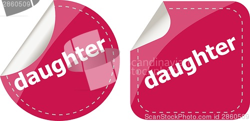 Image of daughter word stickers web button set, label, icon