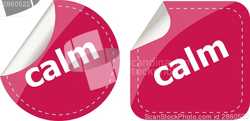 Image of calm word stickers set, web icon button