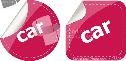 Image of car word stickers set, web icon button