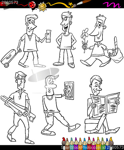 Image of men set cartoon coloring book