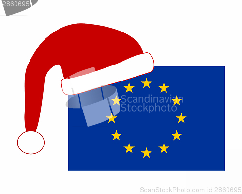 Image of Flag of Europe with Santa Claus cap
