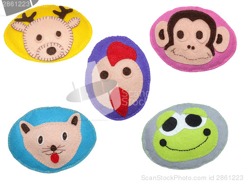 Image of Deer, cock, monkey, frog and cat 