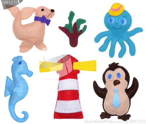 Image of Penguin, octopus, seahorse, sea calf and lighthouse 