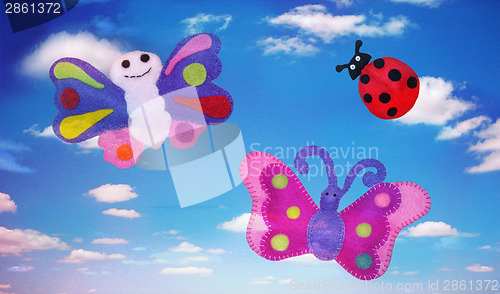 Image of Ladybug and butterflies