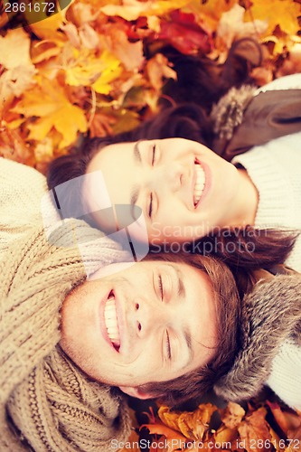 Image of romantic couple in the autumn park