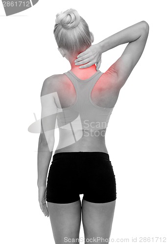 Image of sporty woman touching her neck