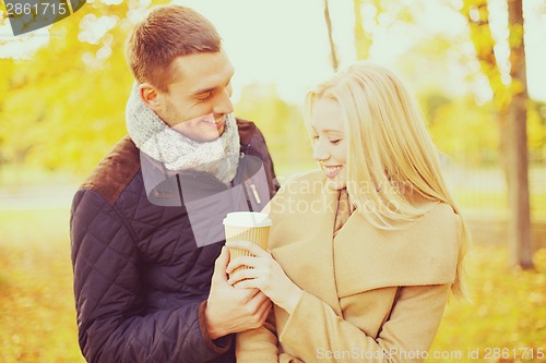 Image of romantic couple in the autumn park