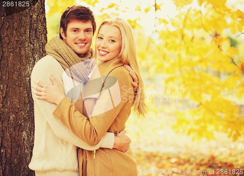 Image of romantic couple in the autumn park