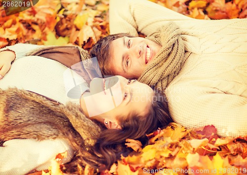 Image of romantic couple in the autumn park