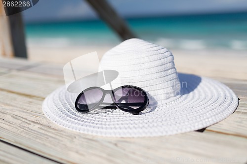 Image of close up of beach accessories at seaside