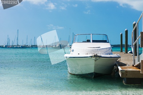 Image of white boat at blue sea