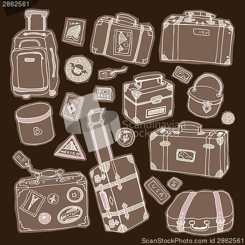 Image of Vintage suitcases set. Travel Vector illustration.