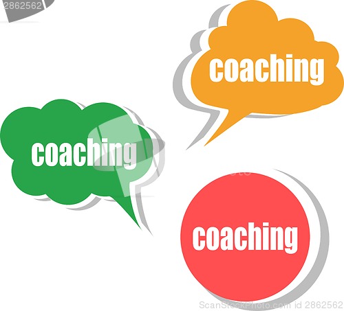 Image of coaching word on modern banner design template. set of stickers, labels, tags, clouds