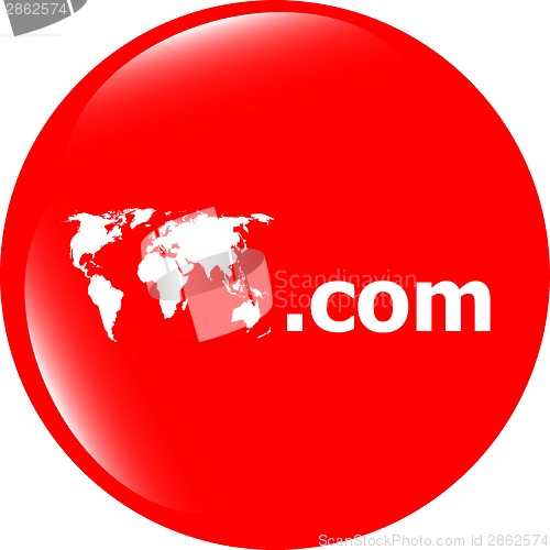 Image of Domain COM sign icon. Top-level internet domain symbol with world map