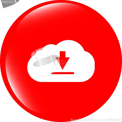 Image of abstract cloud icon. Upload button. Load symbol. Round button