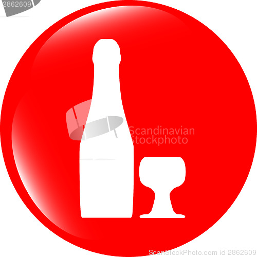 Image of icon with bottle and cup, web button isolated on white