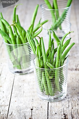 Image of green string beans in glasses 