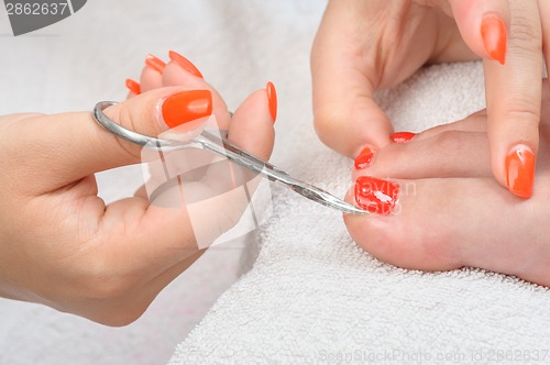 Image of pedicure process macro closeup