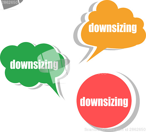 Image of downsizing. Set of stickers, labels, tags. Business banners, infographics