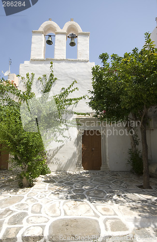 Image of greek island street scene old church