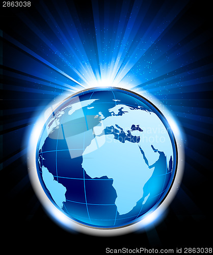 Image of Bright blue background with globe