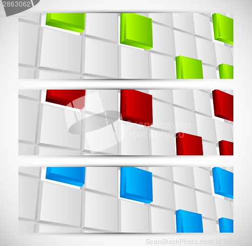 Image of Set of banners with 3d squares