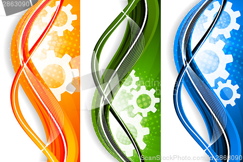 Image of Wavy banners with gears