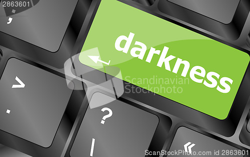 Image of darkness word on keyboard key, notebook computer button