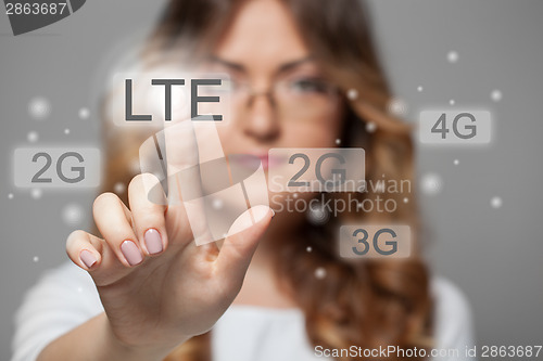 Image of woman pressing LTE touchscreen button