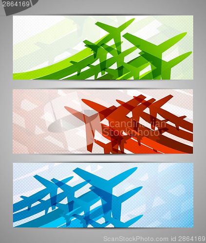 Image of Set of banners with airplanes