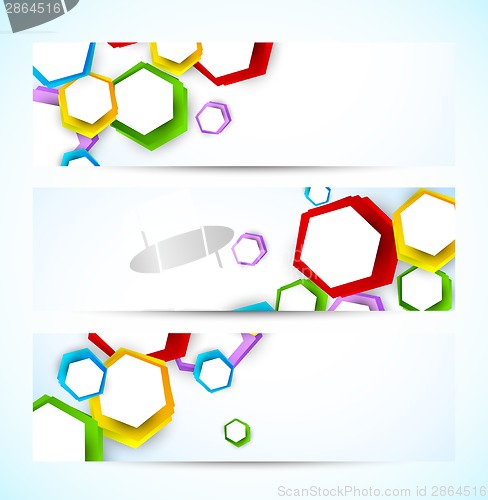 Image of Set of banners with colorful hexagons