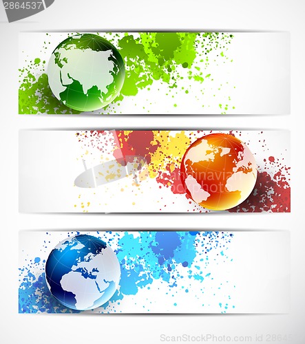 Image of Set of banners with globes