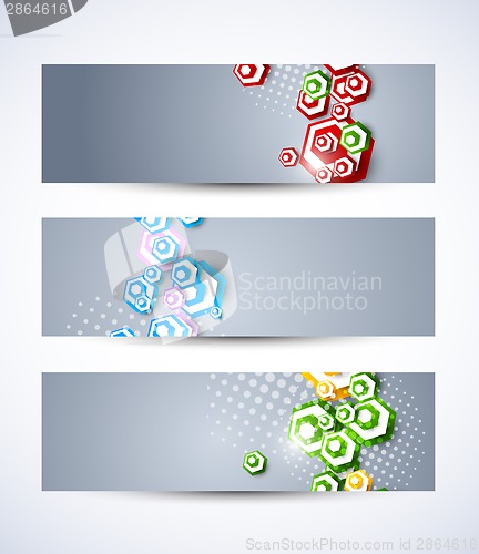 Image of Set of banners with hexagons