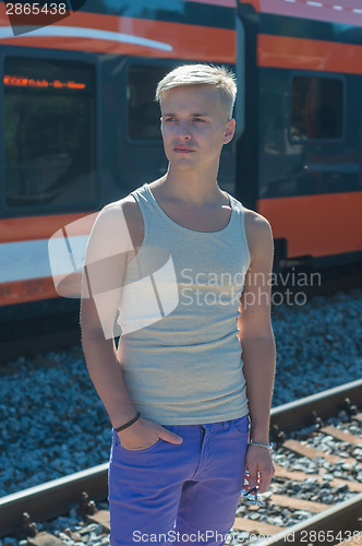 Image of Man on the background of the train