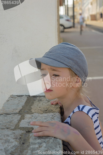 Image of Adorable little girl in the city