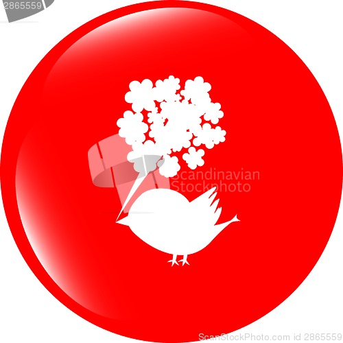 Image of bird and flowers button, icon isolated on white