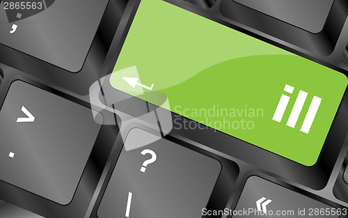 Image of computer keyboard with word ill on enter button